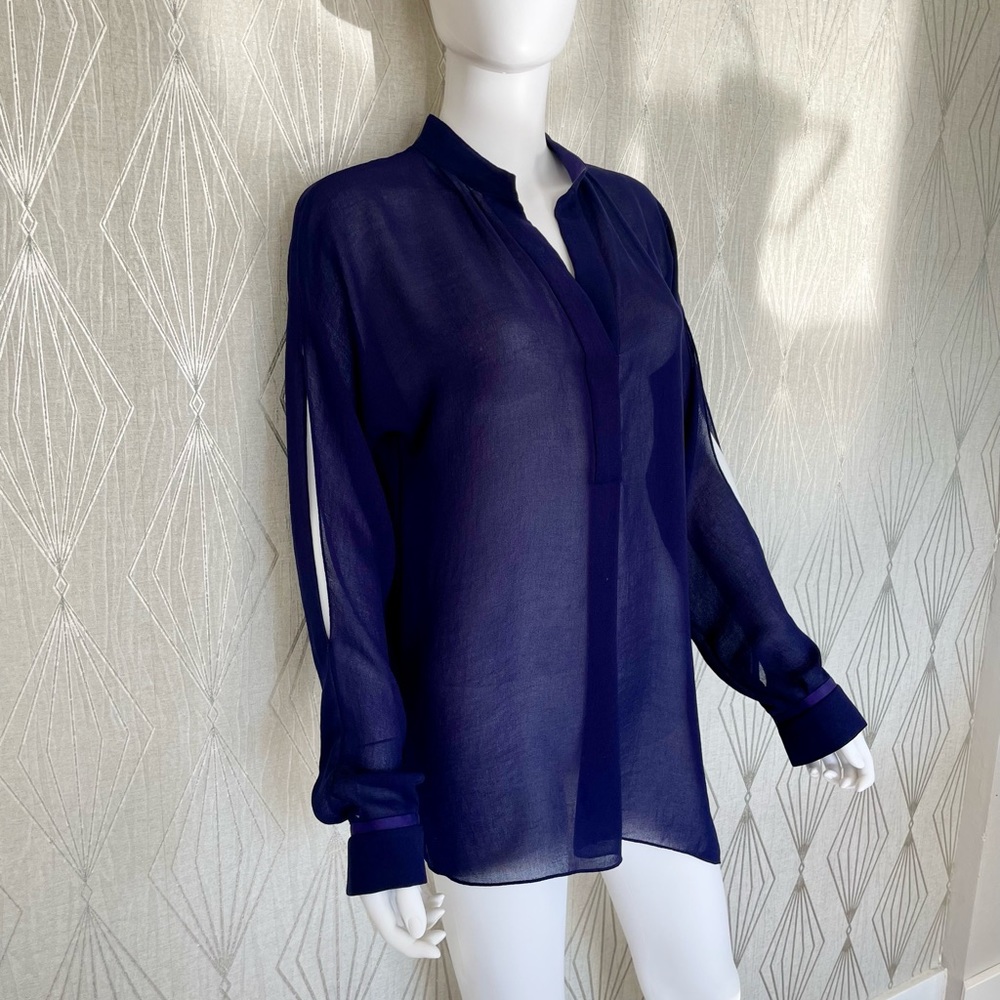 Elie Tahari Navy Sheer Blouse